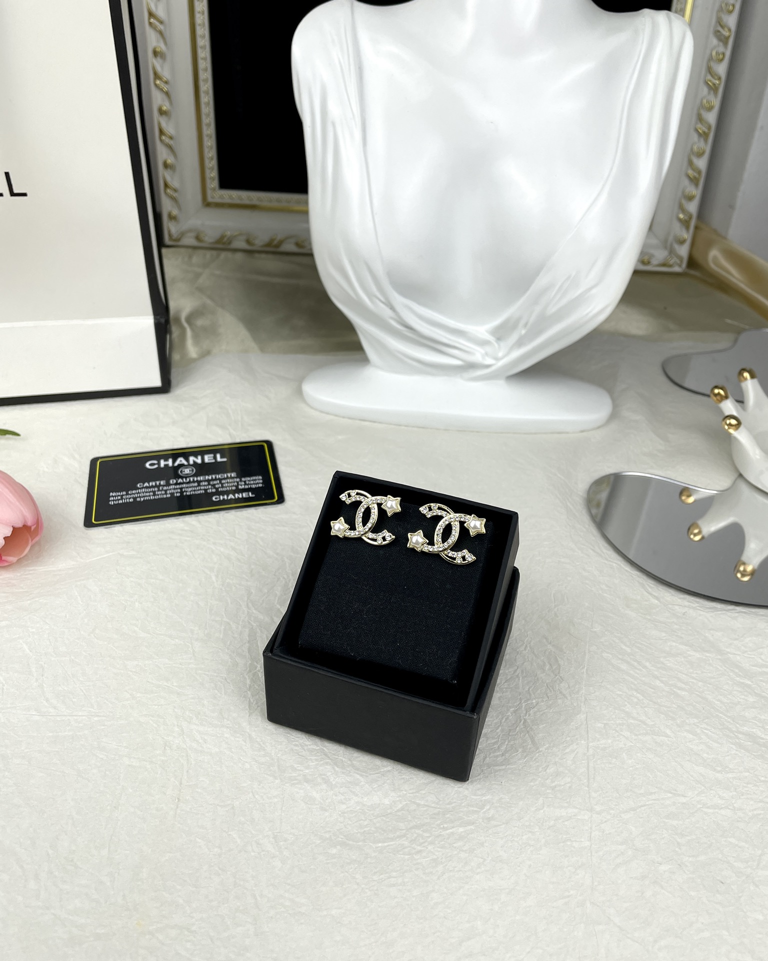 Chanel Hollow Star Rhinestone CC Earrings - Image 7