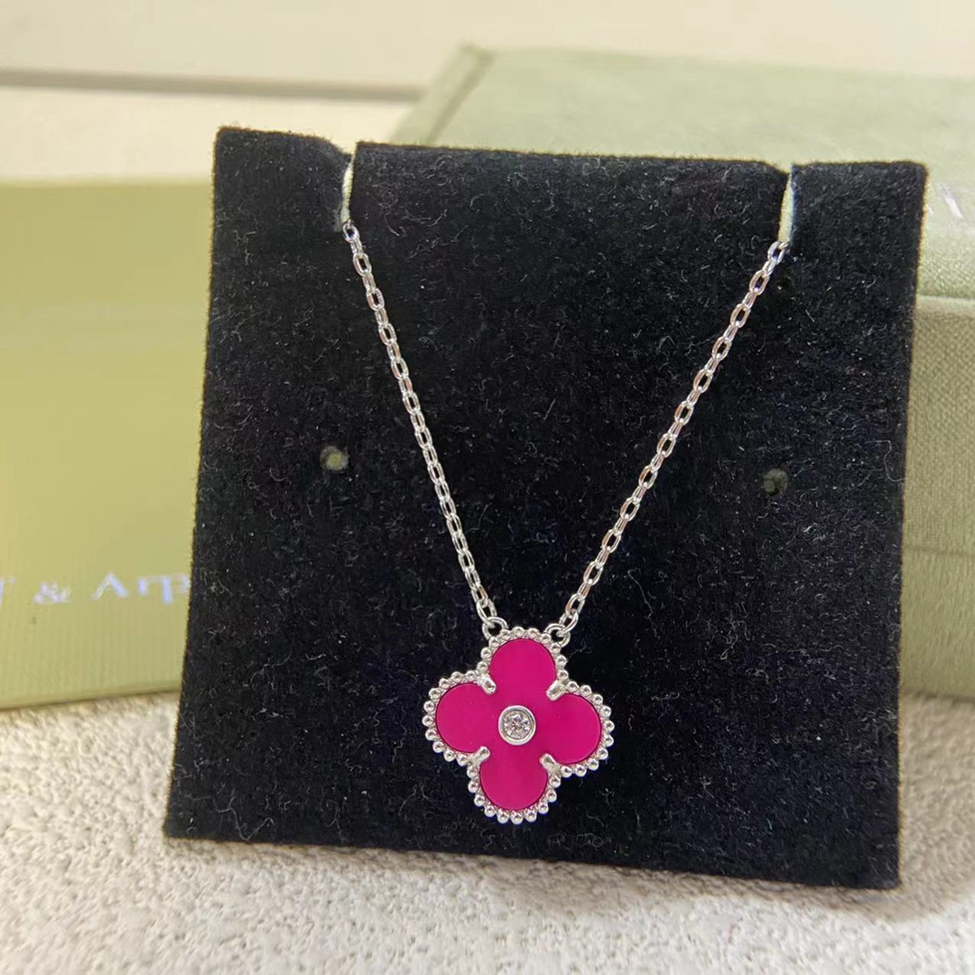 VCA Diamond Rose Red Vintage Alhambra Pendant Necklace - Image 3