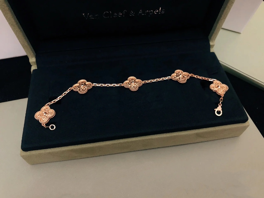 VCA Vintage Alhambra Bracelet Necklace, 5Motifs, Rose Gold,No Diamond - Image 2