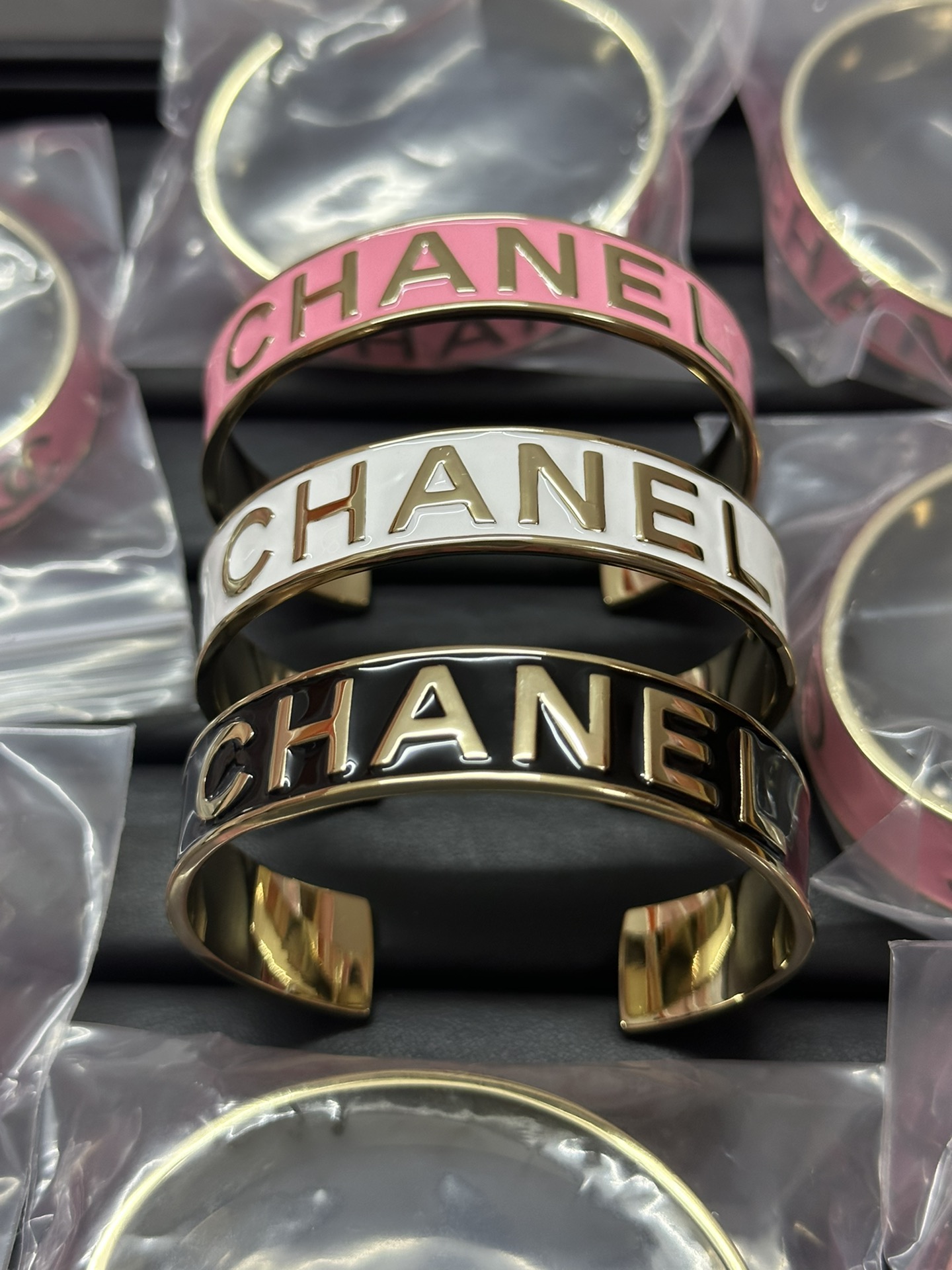 Chanel Embossed Monogram Open Cuff Bangle Bracelet - Image 2