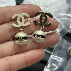 Chanel Polish Double C with Pearl Dangle Earrings