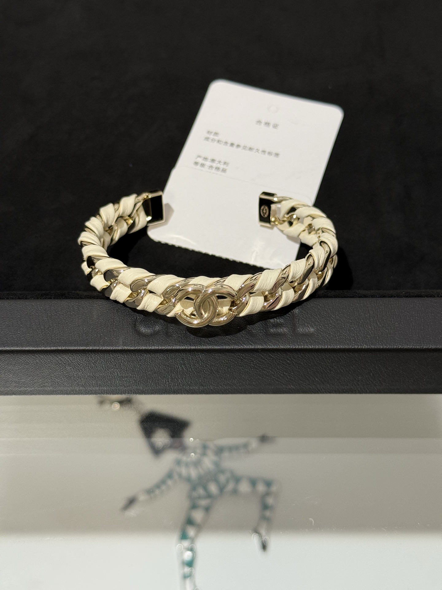 Chanel 26C Leather with Chain Bracelet Cuff Bangle - Image 4