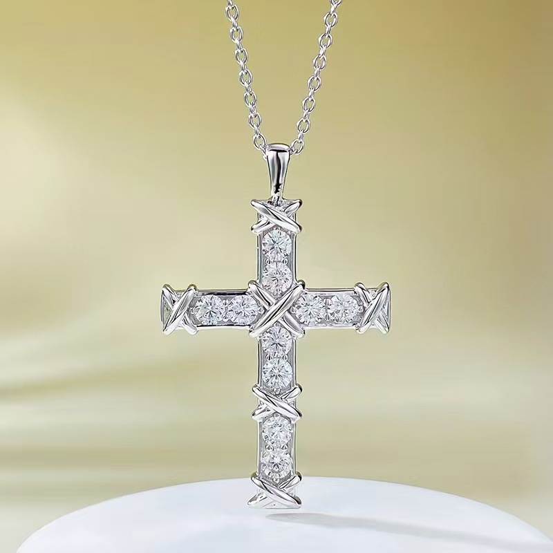 Tiffany Ten Stone Cross Pendant with Diamonds Necklace - Image 4