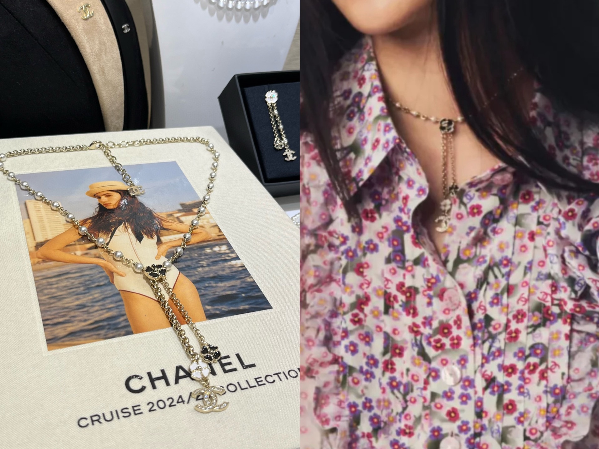 Chanel Black and White Camellia Tassel Drop Pearl Y Necklace - Image 9