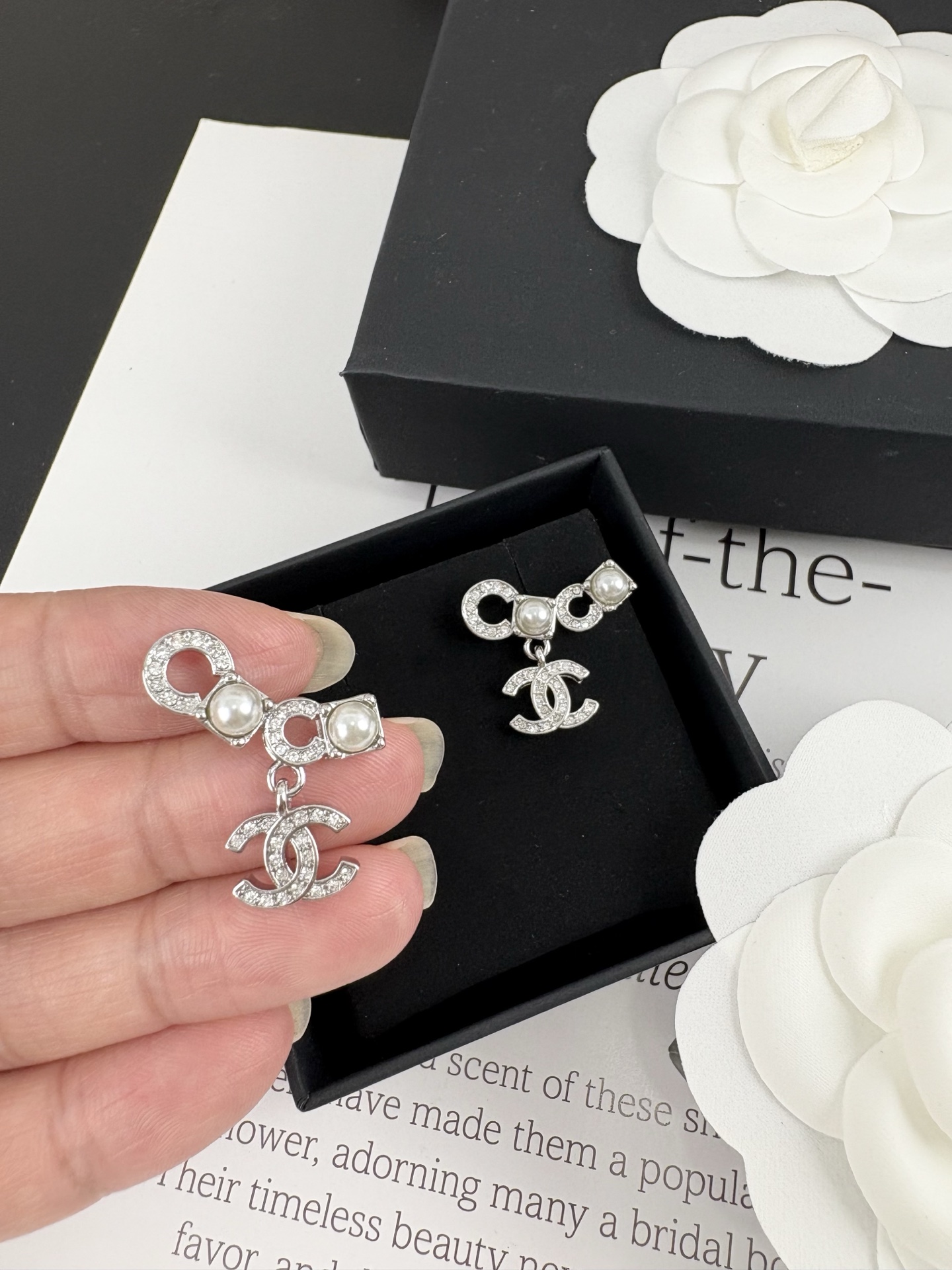 Chanel Full Diamond and Pearl Paved Coco Earrings - Image 2