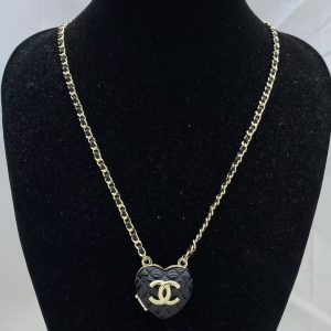 Chanel Heart Pendant Leather Long Necklace