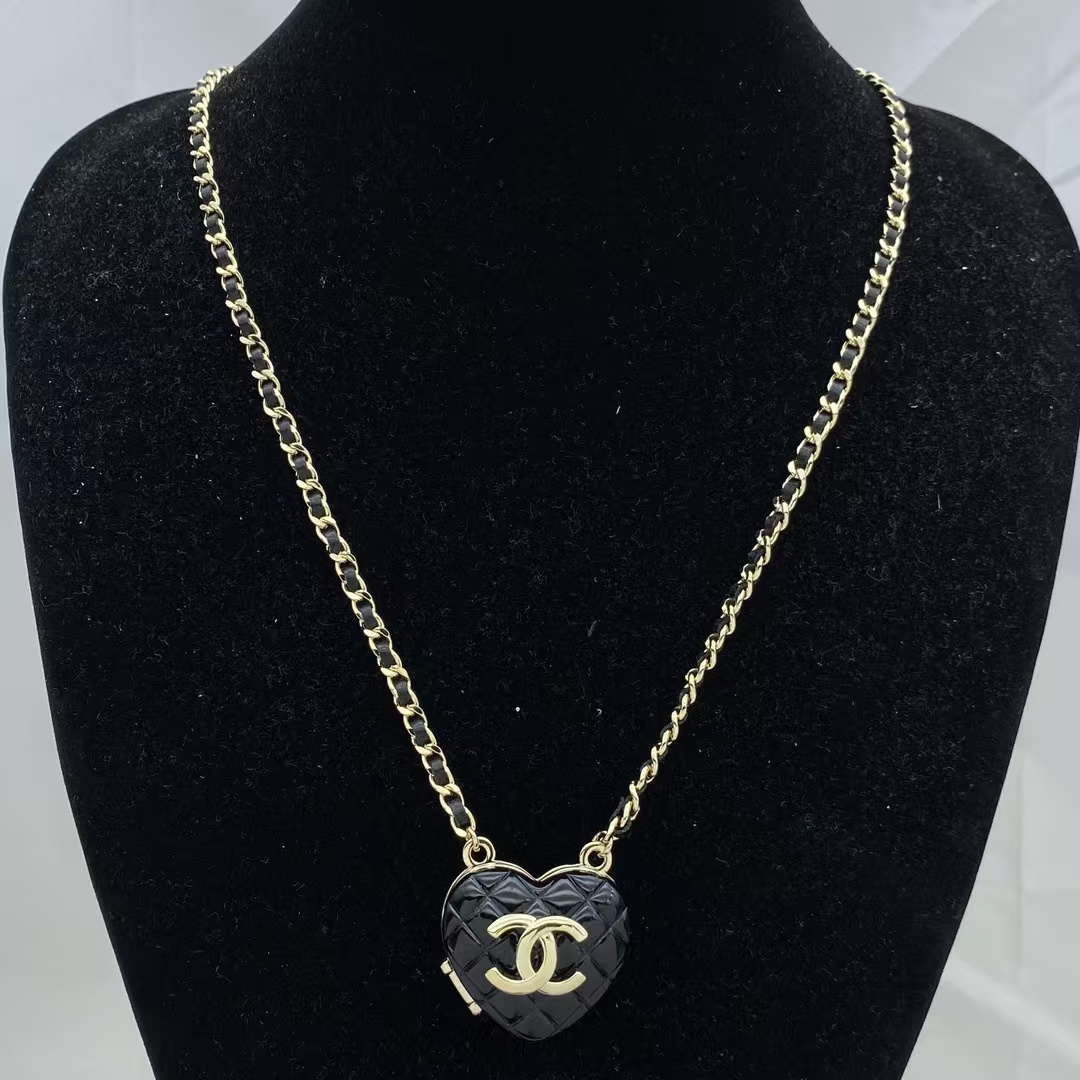 Chanel Heart Pendant Leather Long Necklace