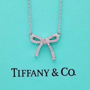 Tiffany Mini Full Diamond Bow Pendant Necklace