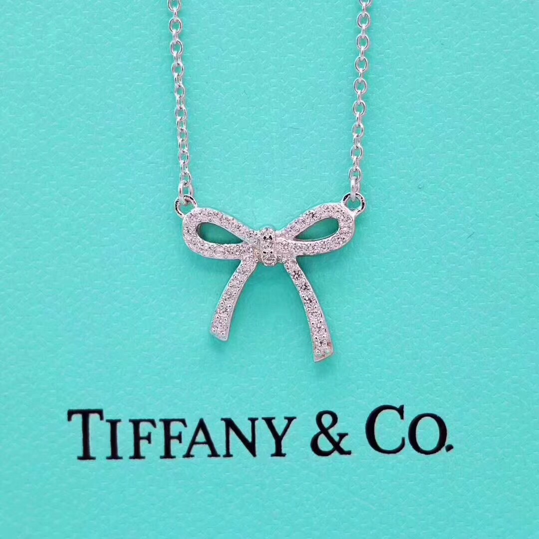 Tiffany Mini Full Diamond Bow Pendant Necklace