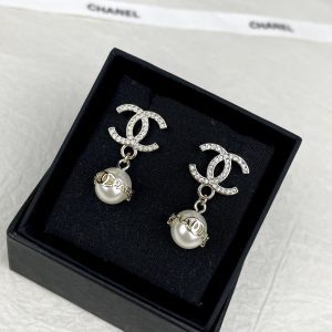 Chanel Diamond CC Pearl Drop Earrings