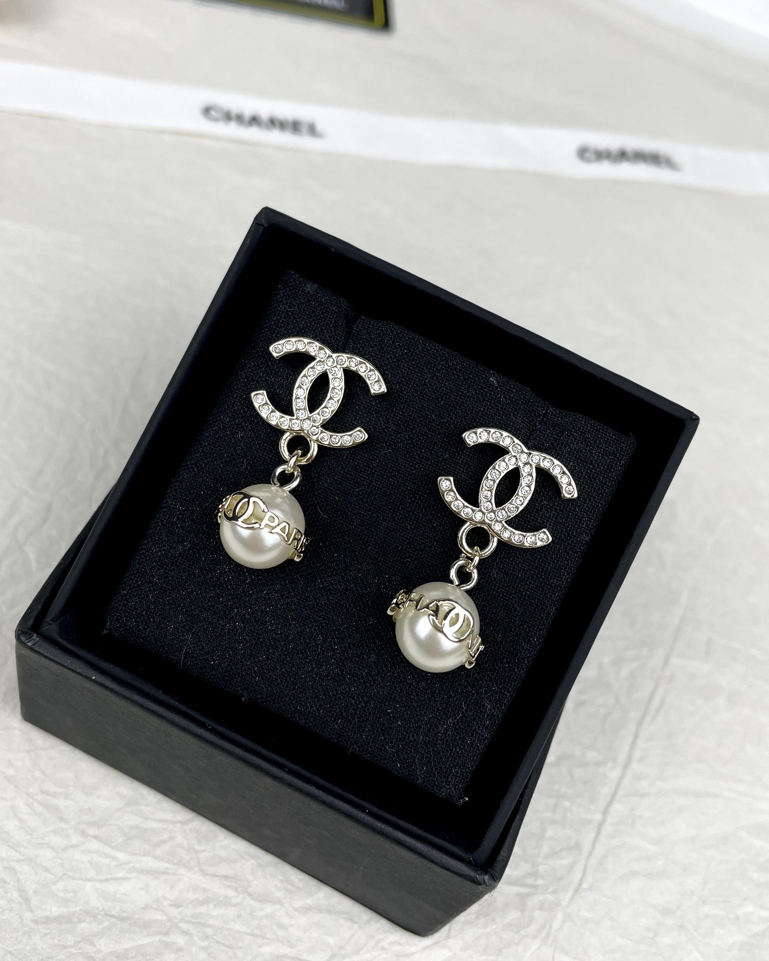 Chanel Diamond CC Pearl Drop Earrings