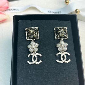 Chanel Pearl Flower Double C Dangle Earrings