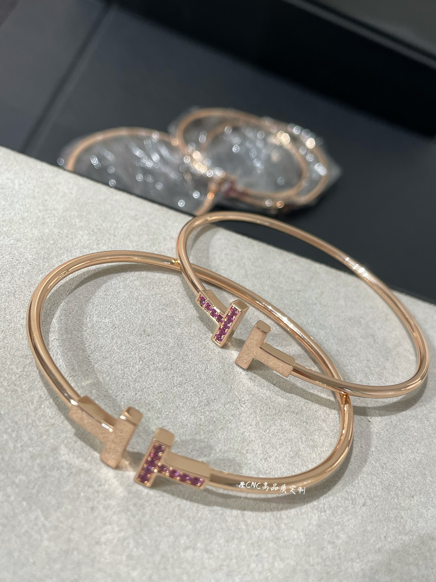 Tiffany Paved Pink Diamond Double T Bangle Bracelet - Image 2