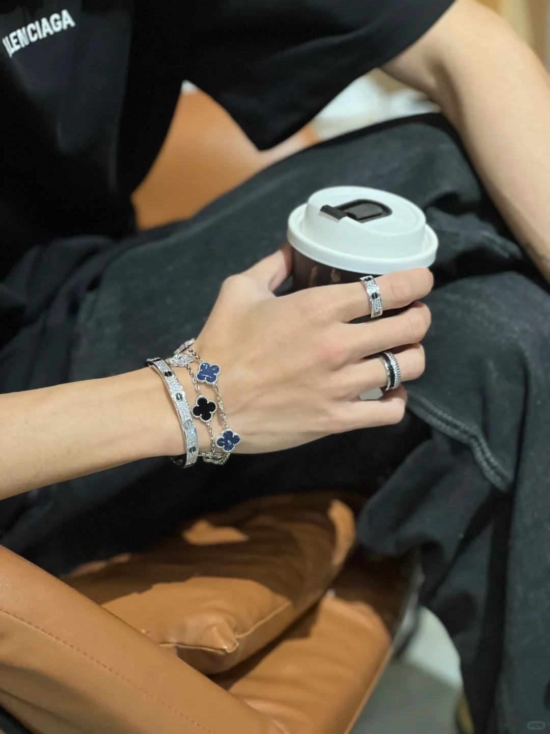 VCA Black Onyx & Silver Vintage Alhambra Bracelet, 5 Motifs - Image 6