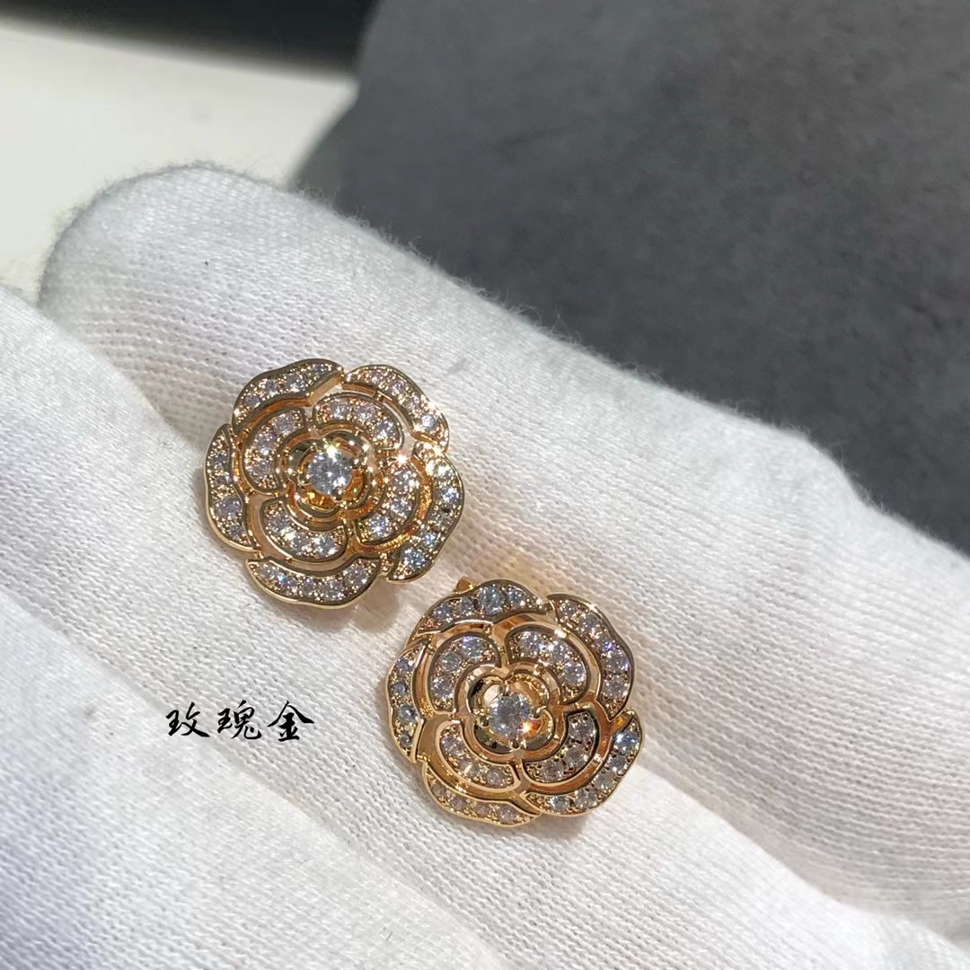 Chanel Diamond Camellia Stud Earrings - Image 4