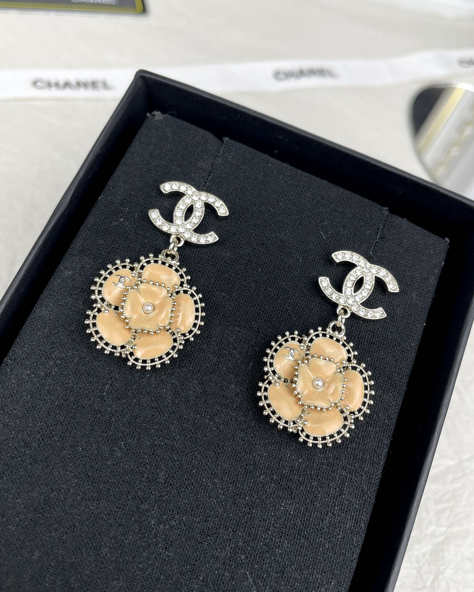 Chanel Enamel Camellia Earrings