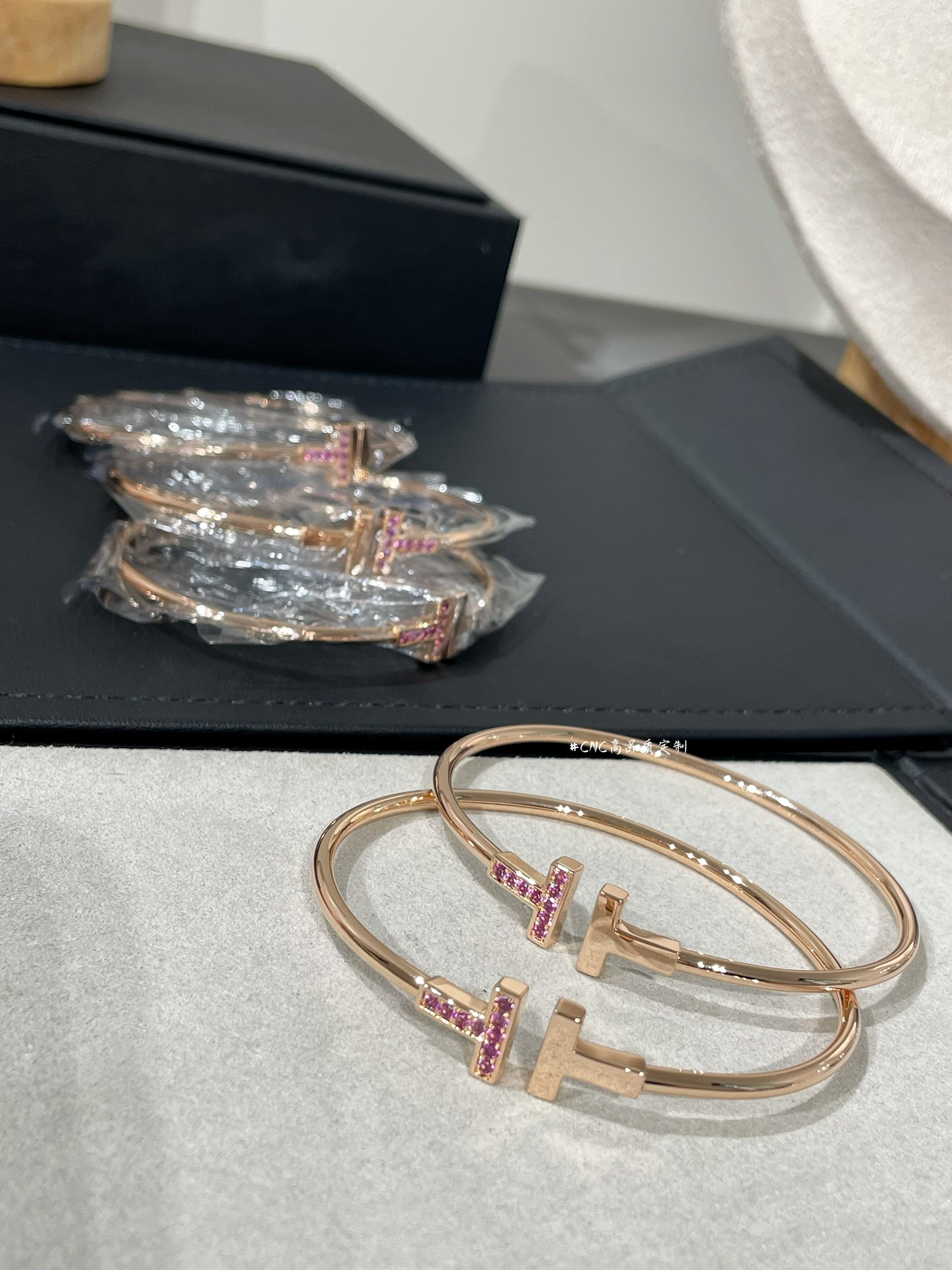 Tiffany Paved Pink Diamond Double T Bangle Bracelet - Image 3