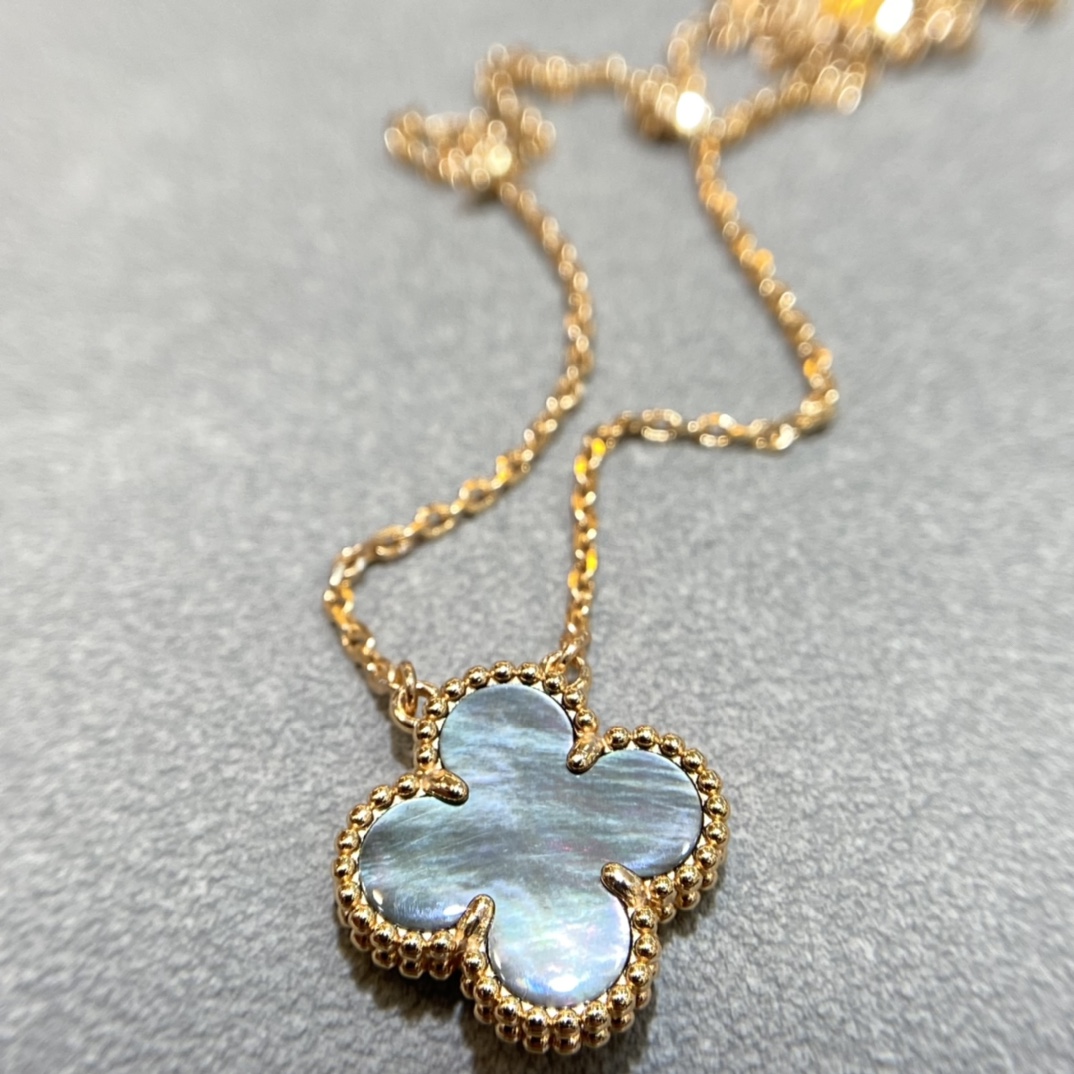 VCA Rose Gold Gray Mother of Pearl Clover Pendant Necklace - Image 3