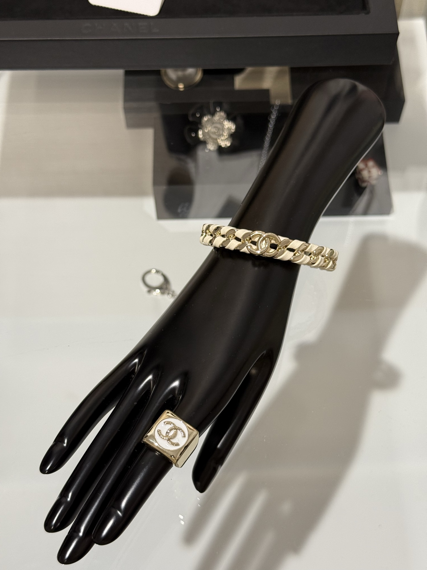Chanel 26C Leather with Chain Bracelet Cuff Bangle - Image 7