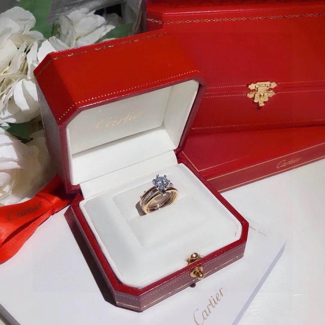 Cartier Three Layers Mixed Metal Color Diamond Ring - Image 2