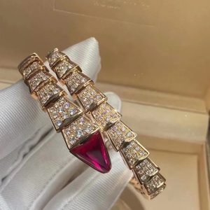 Dupe Bvlgari Serpenti Viper Bracelet in Rose Gold with Diamond and Rubellite