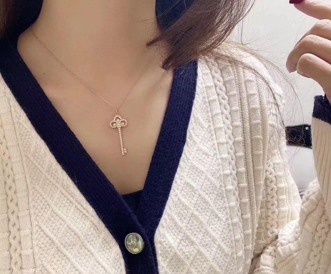 Tiffany Full Diamond Crown Key Pendant Necklace - Image 5
