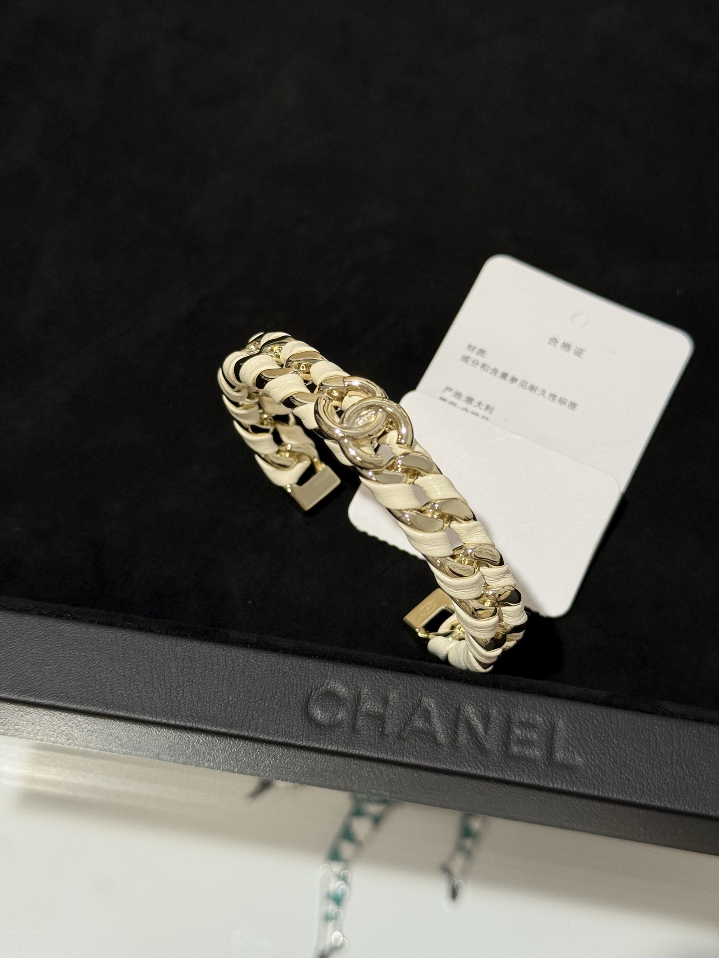 Chanel 26C Leather with Chain Bracelet Cuff Bangle - Image 5