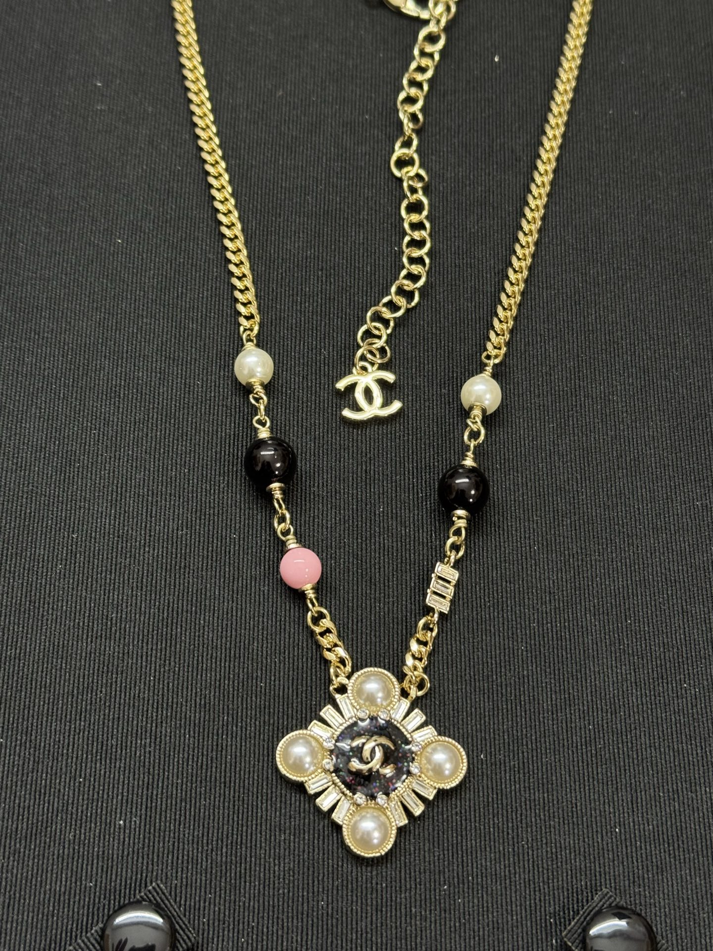 Chanel Pearl Paved Rhombic Pendant Necklace - Image 2
