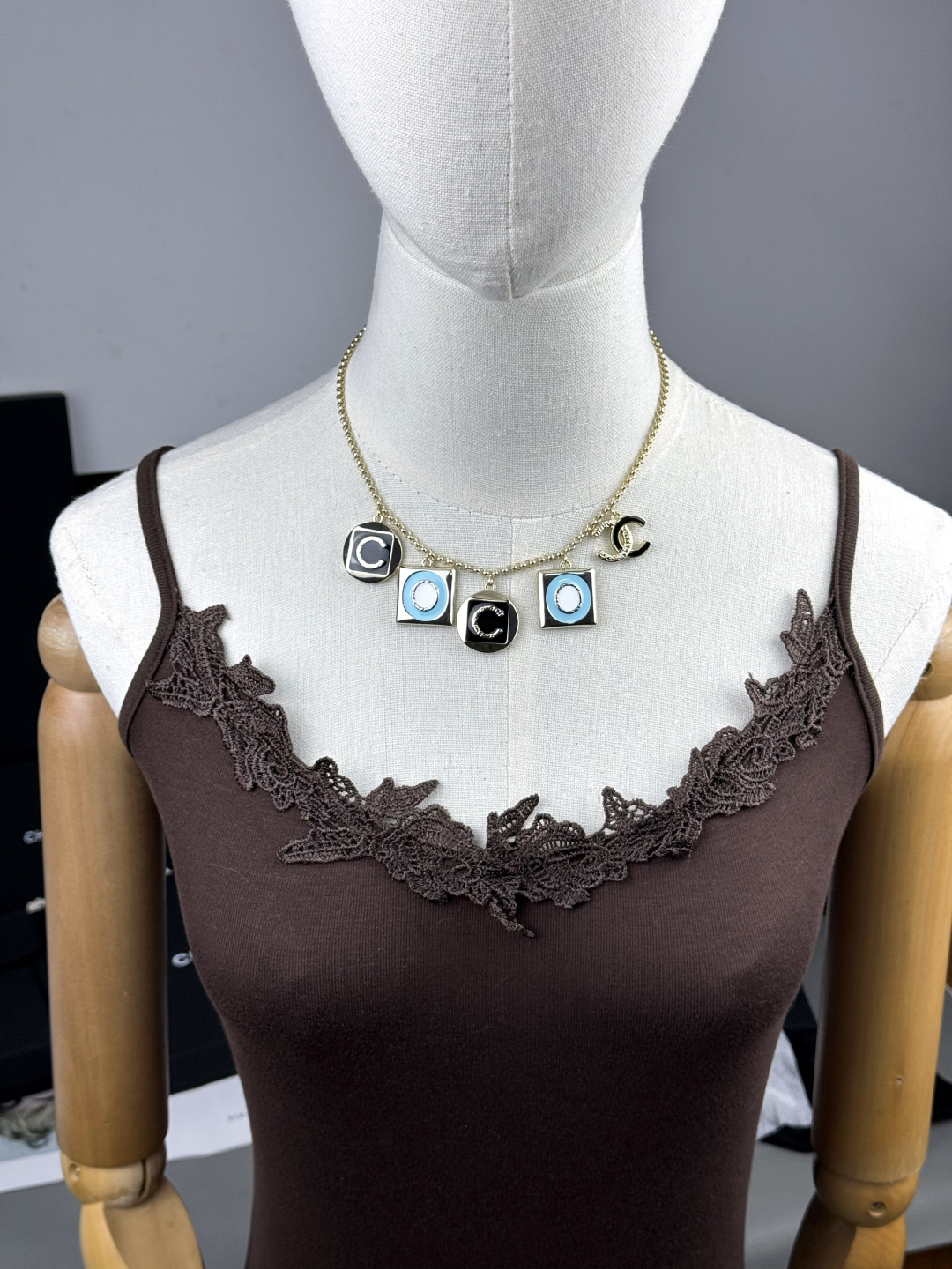Chanel Coco Geometric Enamel 5 Charms Necklace - Image 3