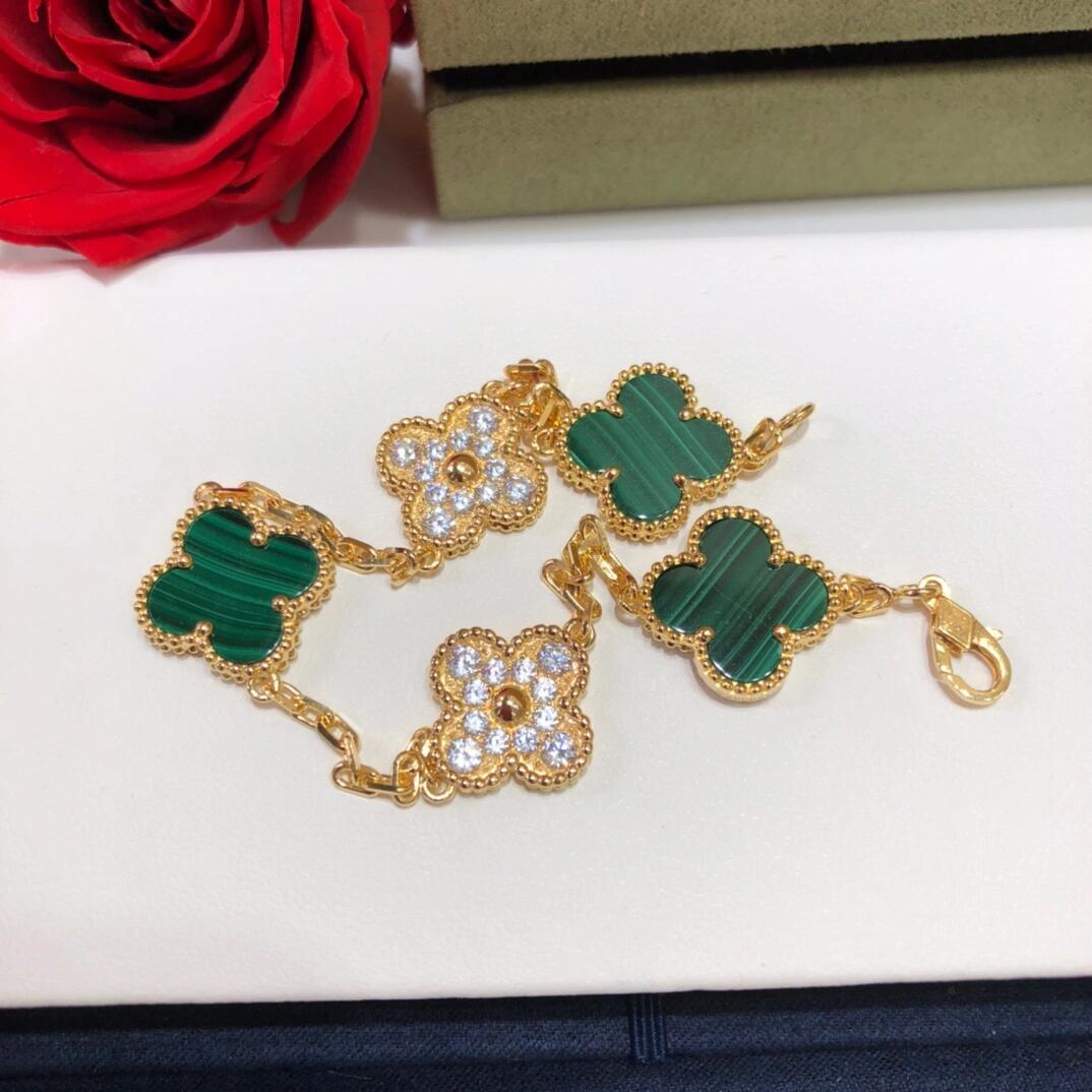 VCA Diamond and Malachite Vintage Alhambra Bracelet in Gol-tone, 5 Motifs - Image 6
