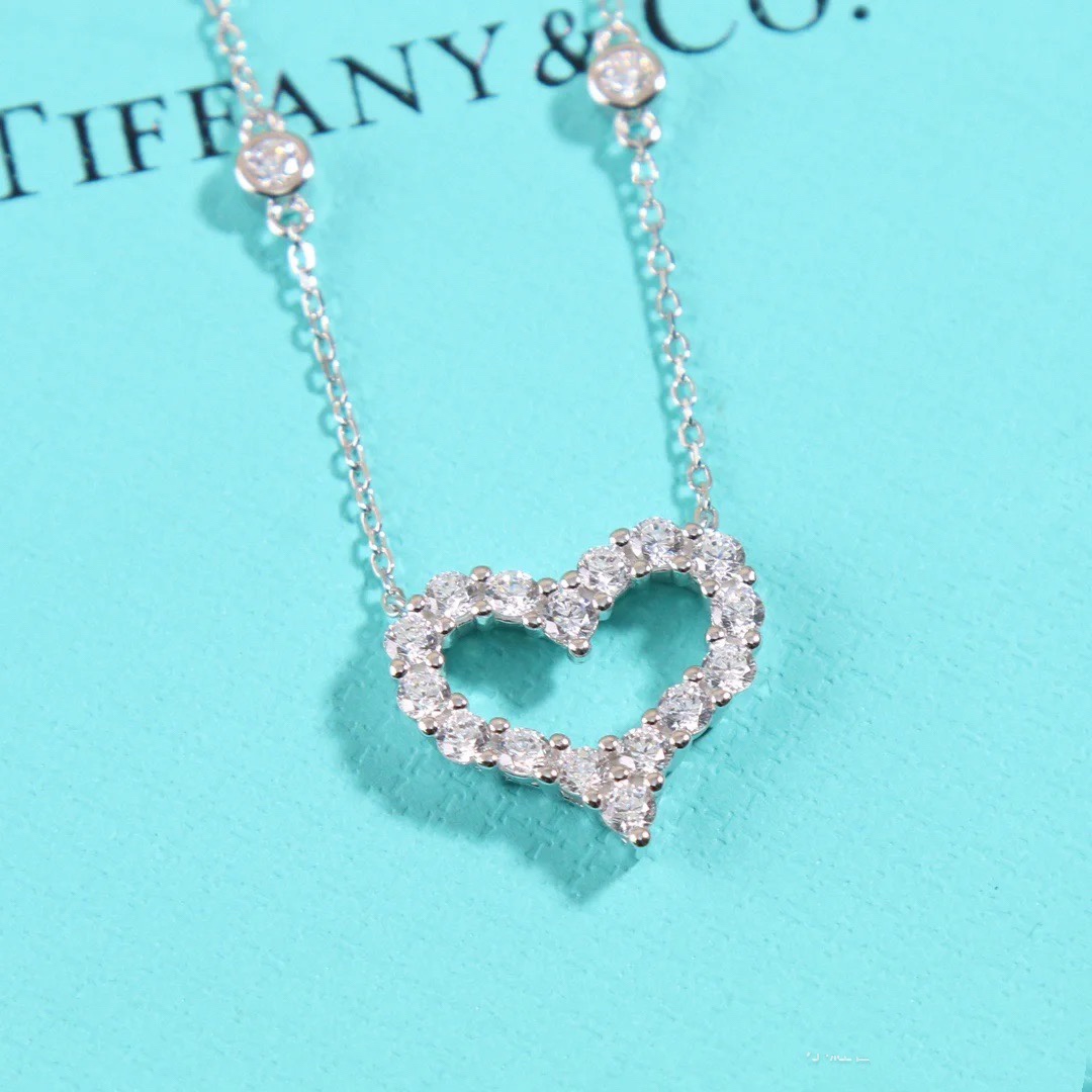 Tiffany Diamond Paved Love Heart Pendant Necklace in White Gold Color - Image 3