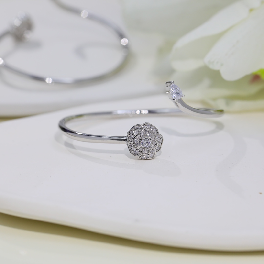 Dainty Chanel Camellia Cuff Bangle Bracelet - Image 4