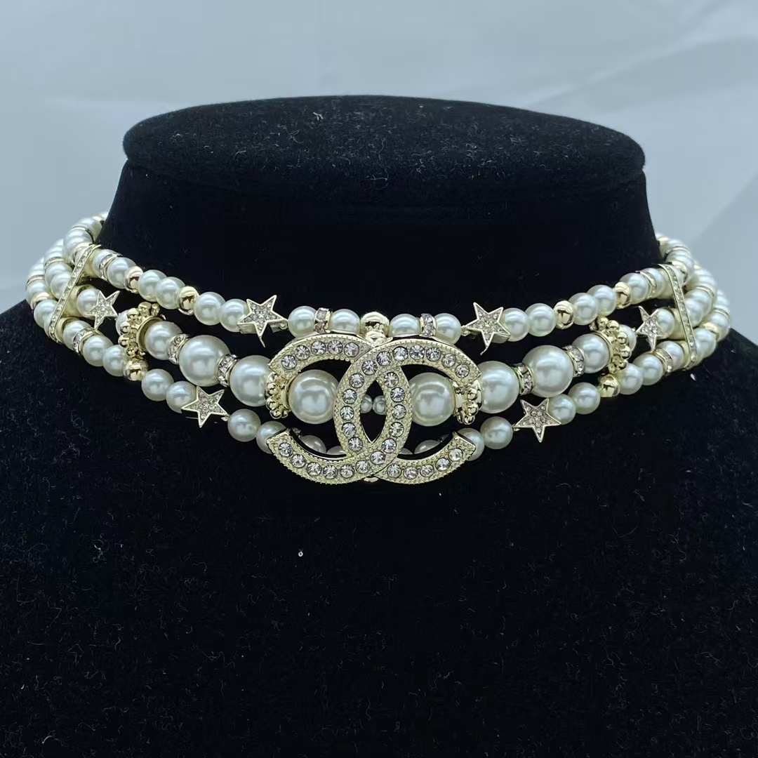 Chanel Coco Three Rows Choker Pearl Necklace
