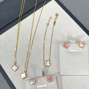 VCA Pink Clover Sweet Alhambra Pendant Necklace Earrings Bracelet
