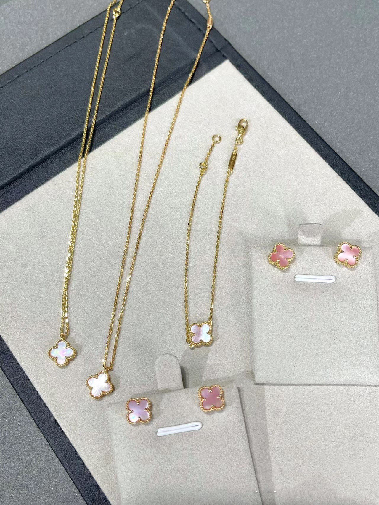 VCA Pink Clover Sweet Alhambra Pendant Necklace Earrings Bracelet