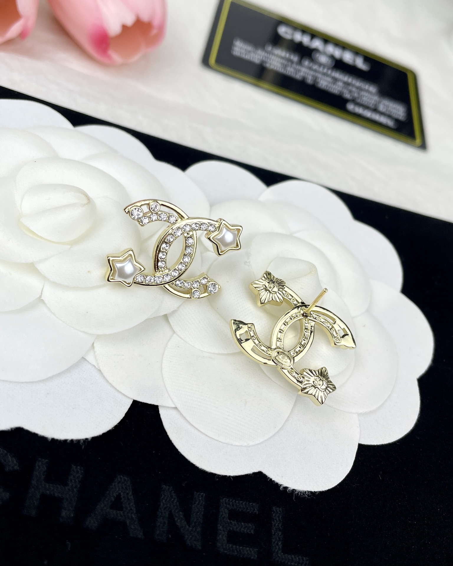Chanel Hollow Star Rhinestone CC Earrings - Image 5