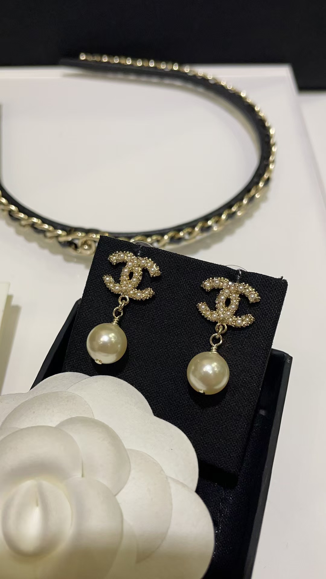 Chanel Double C with Pearl Drop Earrings - Image 2