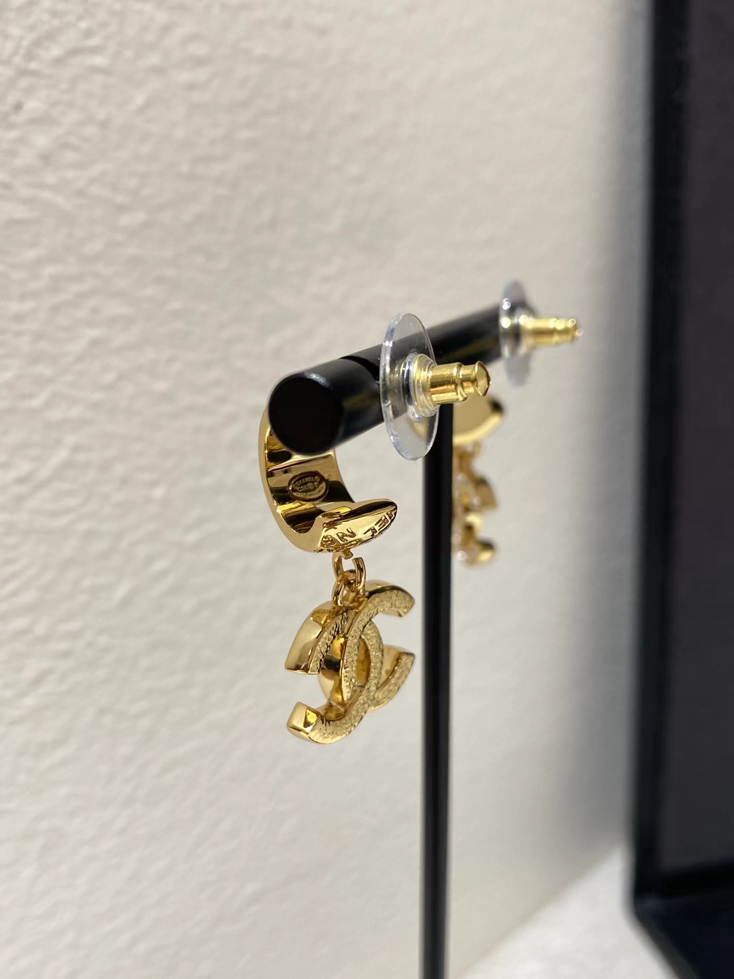 Chanel Gold Color Double C Dangle Earrings - Image 4
