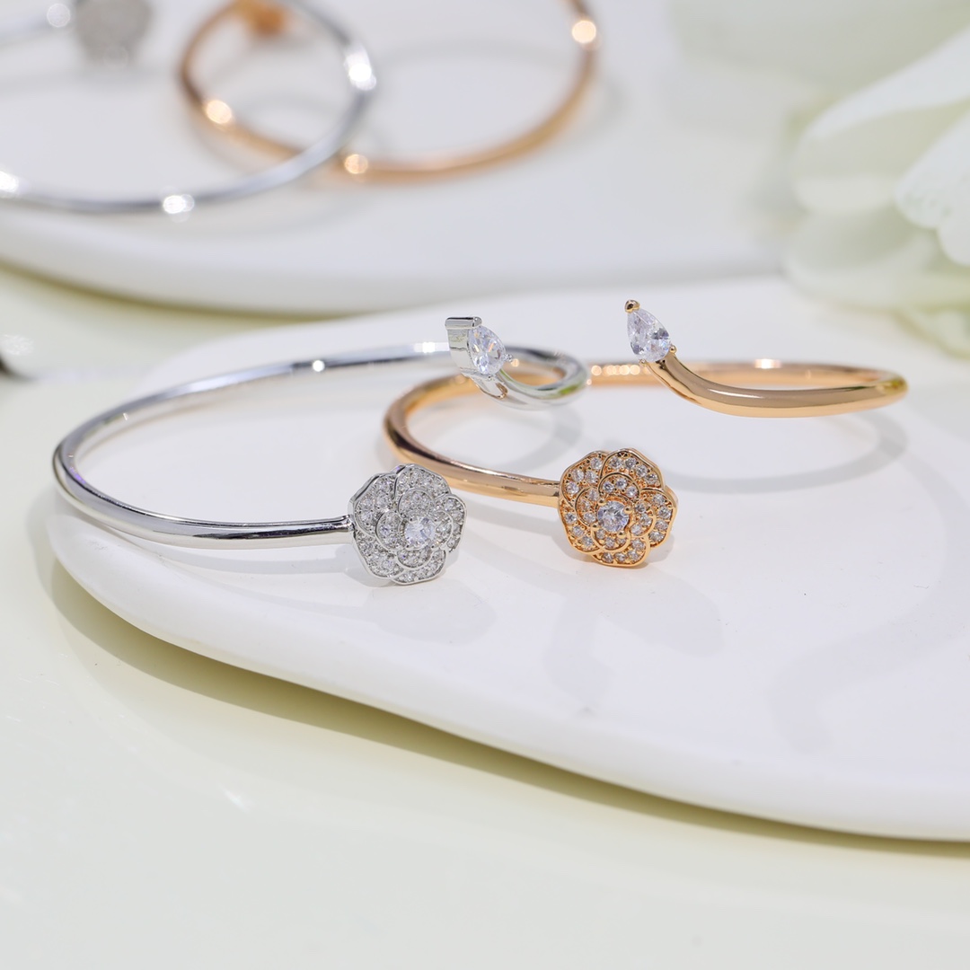 Dainty Chanel Camellia Cuff Bangle Bracelet - Image 2