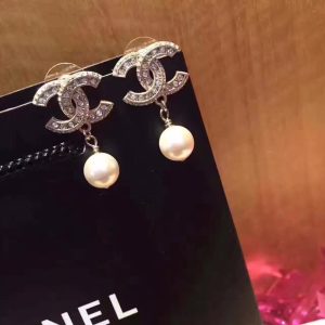 Chanel Classic Silver CC Pearl Dangle Earrings