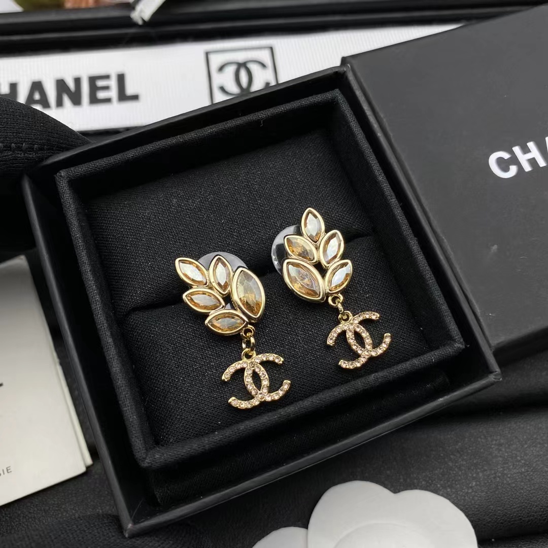 Chanel Amber Leaf Earrings