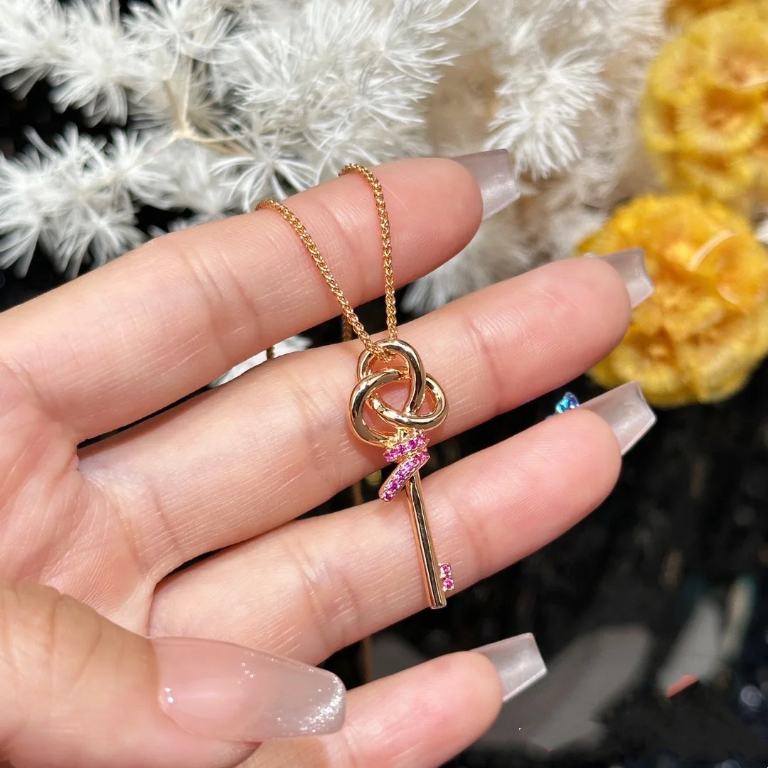 Tiffany Pink Diamond Woven Key Pendant Necklace - Image 3