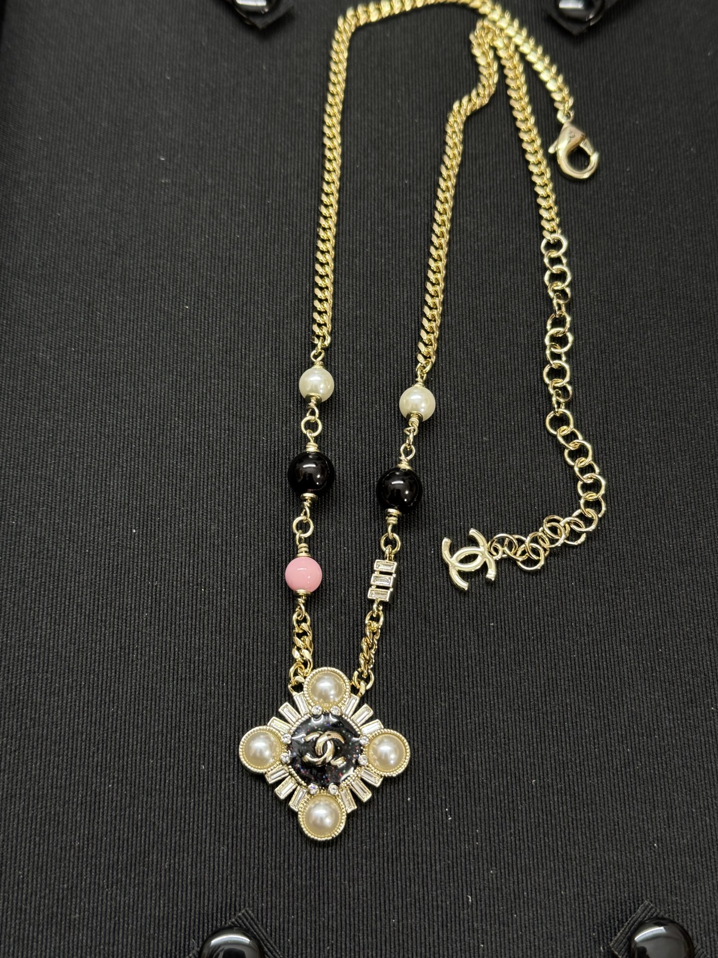 Chanel Pearl Paved Rhombic Pendant Necklace - Image 5