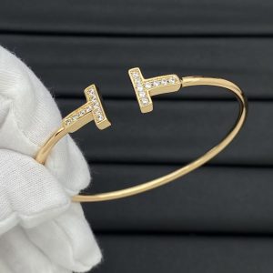 Tiffany Diamond Paved Double T Bangle Bracelet
