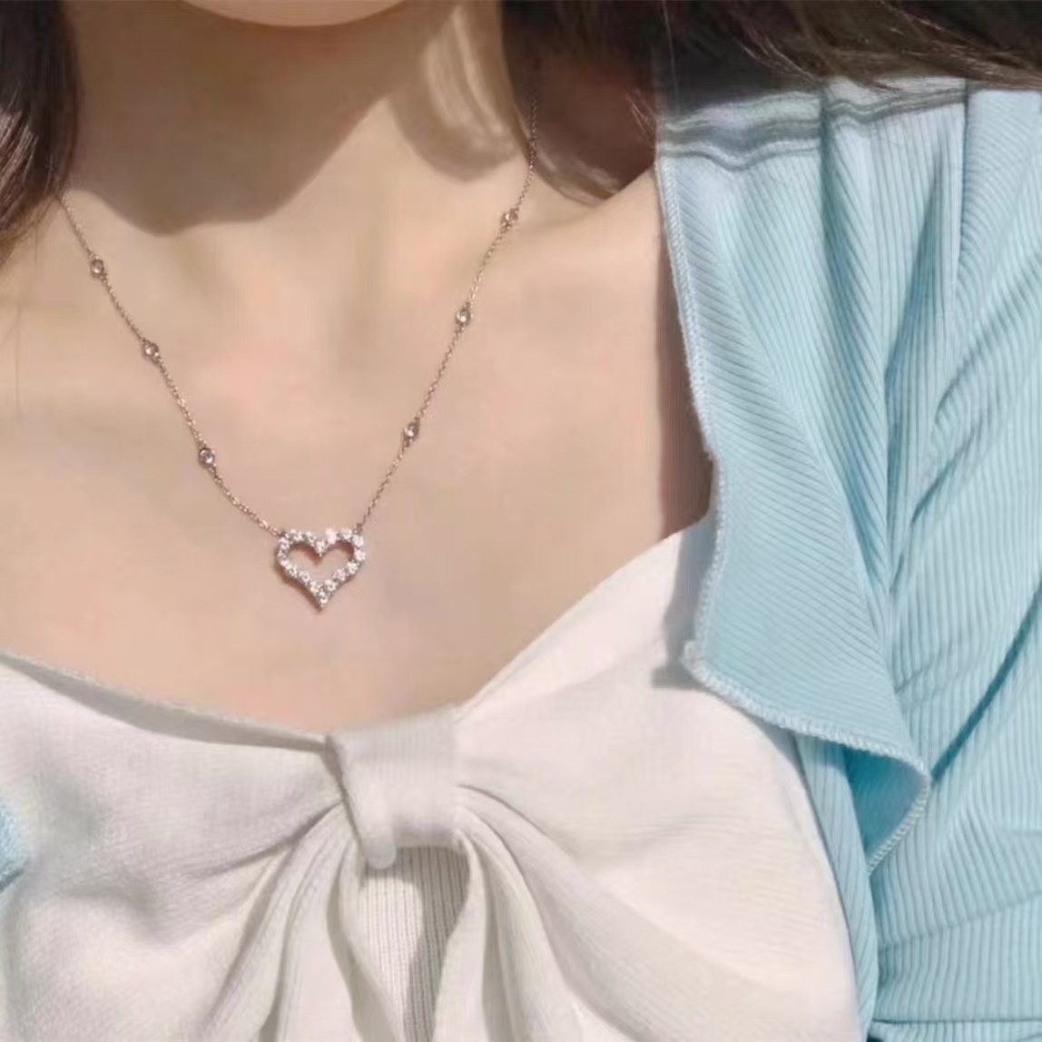 Tiffany Diamond Paved Love Heart Pendant Necklace in White Gold Color - Image 5