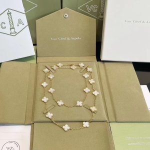 VCA Yellow Gold White Clover Vintage Alhambra Long Necklace, 20 Motifs