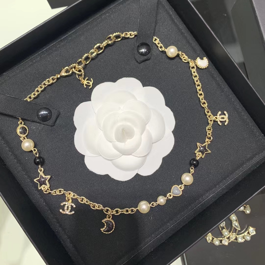Chanel Moon Star Pearl Charms Necklace
