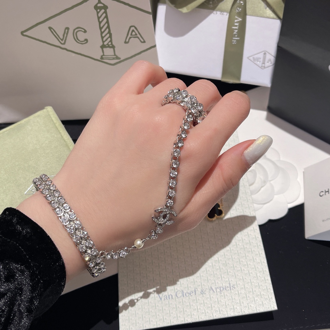Chanel Hand Chain Hand Harness Open Cuff Bangle Bracelet Ring