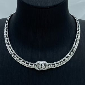Chanel Silver Wide Chain Choker Necklace