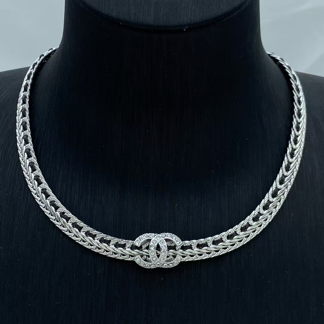 Chanel Silver Wide Chain Choker Necklace